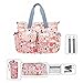 Bebamour Original Floral Designer Diaper Tote Bags Nappy Changing Bag (Pink)