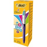 bic 4 colours pen sun Bolígrafo con punta retráctil por botones laterales y grip de caucho en la empuñadura para una escritura más cómoda.