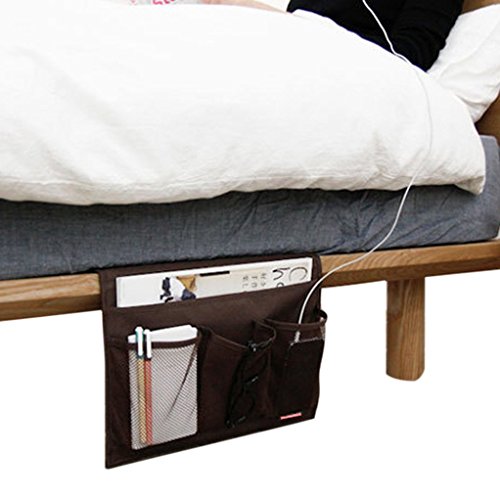 FakeFace Bettablage Sofa Aufbewahrungstasche Bed Organizer für Buch Fernbedienung Handy Magazin BRAUN - 4