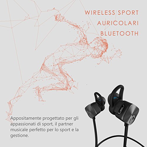 Mpow Auricolari Wireless IPX7 Bluetooth 4.1 Stereo, Cuffie Stereo con Microfono, per iPhone 7/7 plus/6/6 plus/6s/6s plus 5s 5 Samsung Galaxy S6 Edge S5 S4 S3 LG Sony Xiaomi Huawei P9/8 ed altri Smartphone - Nero