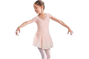 SANOTO Ballettkleidung Mädchen Kinder Ballettkleidung Balettkleider Mädchen Kurzarm Ballett Kleider Mädchen Ballettanzug Tanzkleid Balletttrikot Chiffon Tanzbody mit Rock Tutu Mädchen Ballett Trikot