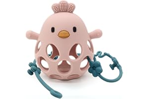 M MARIE MADELEINE EMPORIUM MME Mordedor Silicona Bebé, Mordedores Bebés 3-6meses, Mordedor Bebé 6-12 meses, Mordedor Bebé, Mordedor Sensorial, Mordedor Sonajero, Juguete Mordedor Bebé, Teething, Teether Baby (Rosa con correa)