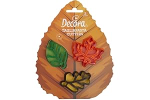 Decora 0255165 Set 3 Tagliapasta Foglie Autunnali In Plastica, Il Kit Ideale per Creare Decorazioni in Pasta di Zucchero o di Gomma, Made in Italy, Design originale. Confezione da 3 pezzi.
