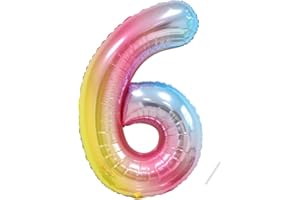 PARTYHAUSY Birthday Numbers Balloon 6 Years Rainbow Colour Gradient Giant Foil Balloon 6 XXL Foil Balloon in 40 Inches - 101 cm Birthday Decoration - Balloon Number