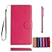 Produktbild KSHOP Case Cover für LG Spirit 4G LTE H420 / LG Spirit H422 / LG Spirit H440/LG Spirit C70 Hülle Tasche Schutzhülle Schale Bookstyle Handyhülle Premium PU-Leder Rosa Etui Handy Schutz Brieftasche Magnetverschluss - Metall Touch-Pen Rose Red