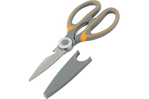 Forbici da cucina GTSE, acciaio inossidabile, impugnatura morbida ergonomica, lame seghettate robuste, forbici multiuso con custodia protettiva