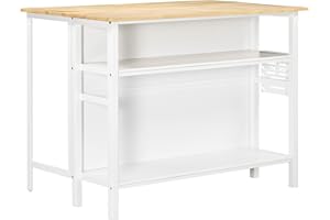 HOMCOM Isola Cucina con Piano di Lavoro Pieghevole, Tavolino Salvaspazio con 2 Ripiani in Legno e Acciaio, 120x76x91.5cm, Bianco