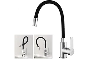 AiHom 360 ° Robinet de Cuisine pivotant noir simples et doubles chromé Noyau en laiton Mélangeur d'évier haute pression