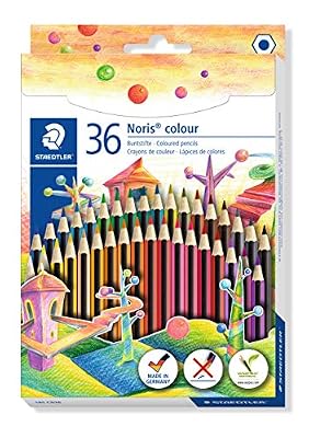Staedtler 185 Cd36 Noris Colour, Crayons de Couleur Hexagonaux de très Haute Qualité, Fabriqués en Bio-matériau Innovant, Étui Carton avec 36 Crayons Assortis