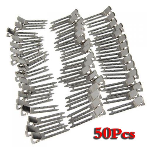 Approx. 50Pcs Double Prong Metal Alligator Clips Hair Bows - Silver