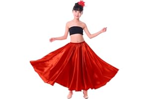 VNOEVW Girls Satin Full Circle Long Skirt for Belly Dance Folkloric Mexican Performance Prom Photoshoot
