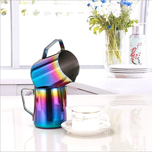 Little Poplar 12 Oz Milk Frothing Pitcher with Coffee Art Stencils Pen, Stainless Steel