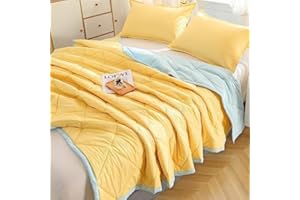 Chickwin Microfiber Quilted Bedspread, Solid Color Reversible Quilt Bedspreads Quilt Bed Throw Bed Coverlets Soft Bedpreads Lightweight for Bedroom Decor, All Season (200x230cm,Yellow)
