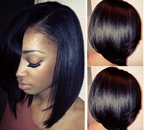 LUFFYWIG Short Bob Human Hair U Part Bob Cut Wigs 10A Virgin Brazilian Hair 130% Density Left Opening 1*3 U Part Wig Natural Color for Black Women (8 Inch)