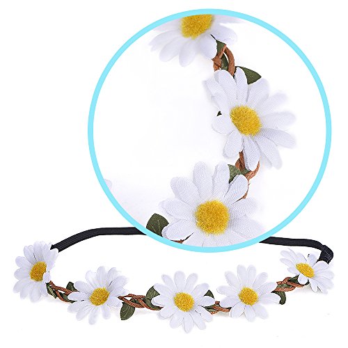 eBoot 3 Stück Daisy Blumen Stirnband Haarband Kopfband Krone mit justierbaren elastischen Band für Hochzeit - 4