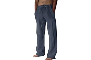 MILAX Linen Trousers, Men's Casual Trousers, Long, Lightweight Summer Trousers, Beach Trousers, Linen, Loose fit, Casual Trousers, Casual, Plain Beach Trousers, Comfortable, Loose