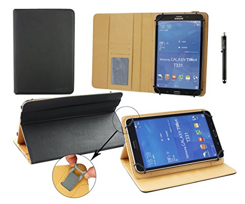Emartbuy® Hisense Sero 8 Pro Tablet 8 Zoll Universal ( 7 - 8 Zoll ) Schwarz Premium PU Leder Multi Angle Executive Folio Wallet Case Cover Tan Interior mit Kartensteckplätze + Schwarz Eingabestift