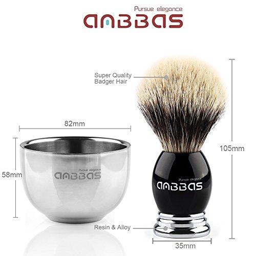 4pcs Shaving Set, Anbbas Silvertip Badger Shaving Brush with Black Resin & Alloy Handle,Acrylic Shaving Stand with Black… - Image 5