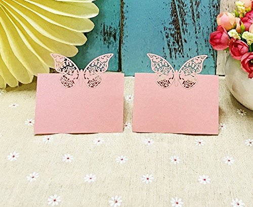 JZK® 50 Stück Schimmer Weiß Laser Cut Schmetterling ans Glas Platzkarten Hochzeit Geburtstage Taufe Party Tischkarten Namenskarten Glasanhänger für Weinglas Cup Deko Hochzeitsfeier Champagnerglas Deko Gastgeschenk Tischdeko Platzkarten Schmetterling Namenkarte perle-weiss Hochzeit Schmetterling weiß Glas Karte (rosa schmetterling) - 3