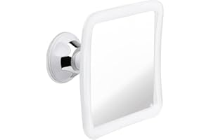 MIRRORVANA Lusterko prysznicowe bez zaparowania z przyssawką 360°, odporne na zaparowanie i mgłę, nietłukące się lusterko do golenia do łazienki, 16 cm x 16 cm, czyste białe