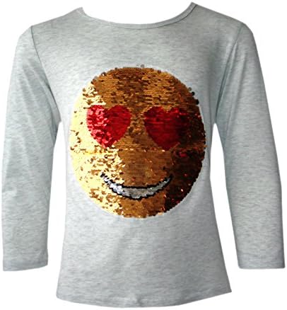 Girls Sequin Emoji 2 Way Brush Changing Sequins Smiley Faces Emoticons Heart Eyes to Wink 3-14 Yrs (11-12 years, Grey)
