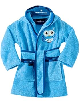 Morgenstern, Bademantel für Kinder, Kinderbademantel mit Kapuze, Gr. 122/128, Farbe blau, Motiv Eule, 100 % Baumwolle...
