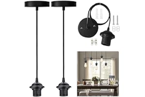 EMAGEREN 2 Pack Black Pendant Light Fitting E27 Ceiling Rose Pendant Vintage Pendants Lamp Holder Suspension Flex Ceiling Lights Pendants Fitting Kit with 1Meter Cable for Screw-Type Bulb Lights