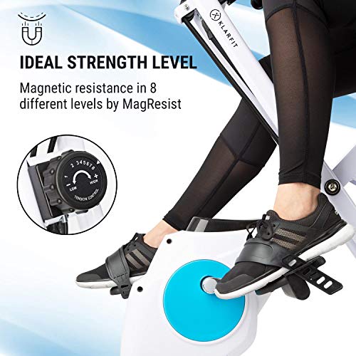 Klarfit Azura Plus Vélo d'exercice 3-en-1 - Fitness Bike, Cardio Training, Entraînement par Courroie, Pulsomètre, 8 Niveaux de résistance magnétique, Blanc