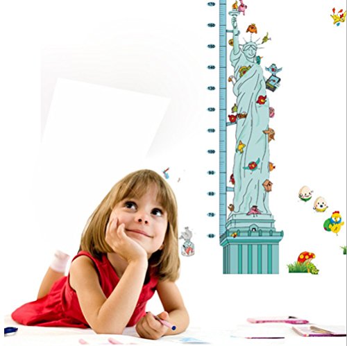 Preisvergleich Produktbild GenialES Wandaufkleber zum Messen von Kinderwachstum Vinyl-Wandtattoo für Schlafzimmer Wohnzimmer Schrank mit Zeichnung von Giraffe Löwe Elefant Eule 6.Estatua de la Libertad