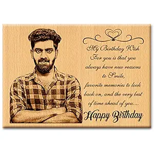 GFTBX Personalized Happy Birthday Gift for Boys Engraved Wooden Photo Plaque (8 x 6 inches, Brown)