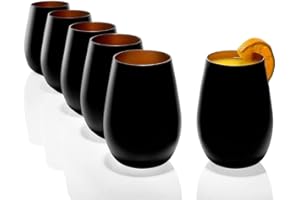 Stölzle Lausitz Taza 465 ML, 6er Set, Vasos de Agua (Mate), Apto para Lavavajillas, Libre de Plomo Cristal Transparente, Negro (Mate), Bronce
