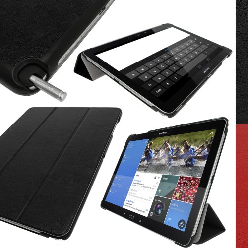 igadgitz Schwarz PU Ledertasche Hülle Smart Cover für Samsung Galaxy NotePRO 12.2" SM-P900 mit Multi Winkelbetrachtung Stand + Auto Sleep/Wake + Displayschutzfolie