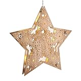 Deko-Weihnachtsstern aus Holz mit 12 warm-weißen LED's und Saughaken für Ihr Fenster zur Weihnachtszeit