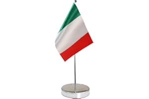 QSUM Bandera de Mesa de Italia 9 "x 6" - Bandera de Escritorio Italiana Contiene Asta de Bandera y Pedestal