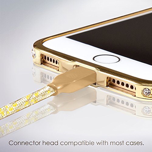 Lightning Kabel – 1m, Gold, Neustes Design – Sehr schnelles iPhone 7 Ladekabel – verstärktes USB Datenkabel mit Knickschutz – Für Apple iPhone 7 6 5, iPad, iPod – SWISS-QA Geldrückgabe Garantie - 4
