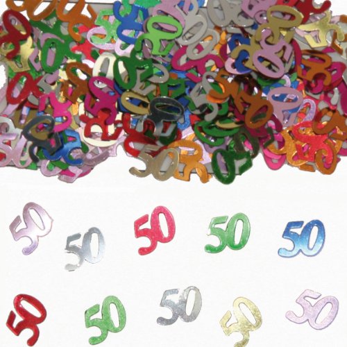 Bunt glitzerndes Konfetti mit Geburtstagszahl: 50 // Tüte mit 15g (ca. 1000 einzelne Konfetti's) // Deko Tischdeko Jubiläum Zahlenkonfetti Metallkonfetti Streukonfetti Geburtstag Birthday