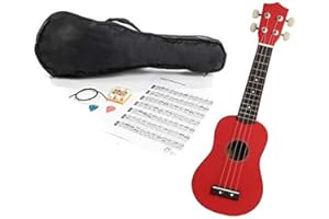 JUAN MIGUEL NAVARREZ NAVARREZ Ukulele con accessori NV22PK rosso, con custodia, fischietto, plettri e corde di ricambio
