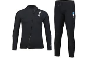 GUOCU Hombres Traje de Neopreno 3mm de 2 Piezas Chaqueta de Manga Larga con Cremallera y Pantalones Largos de Neopreno, Trajes de Baño de Buceo de Cuerpo Completo para Natación Surf Snorkel