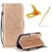 Produktbild iPhone 4S Hülle Lanyard Leder Brieftasche Case,iPhone 4 Strap Schutztasche Leder Hülle,Herzzer Prämie Bling Glitzer Diamanten Einfarbig [Schmetterling Blätter Geprägte Geschnitzte] PU Leder Geldbörse Bookstyle Magnet Kartenfach Schutzhülle Tasche Leder Handyhülle Case Cover für iPhone 4/4S + 1 x Frei Gelb Handy Halterung Ständer + 1 x Frei Gelb Touch Pen Stift Stylus - Gold