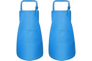 Fodlon 2 Stück Kinder Schürzen mit Taschen, Verstellbare Kleinkind Kochschürze für Jungen Mädchen, Küchenschürze Malschürze, Kinder Künstler Schürzen für Basteln Malen Backen Kochen (7-13 Jahre)