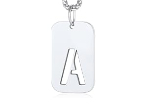 ChainsPro Men Dog Tag Necklace,Personalised Photo/Text Dog Tags for Men Boy Initial Letter Pendant with 22+2'' Chain,Silver/Gold/Black (Gift Wrapped)