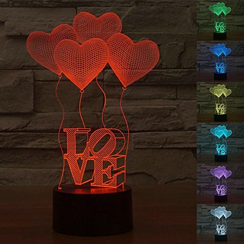 3D Heart LED Night Light Remote Control Table Desk Optical Illusion Lamps for girl friend presents, Elsley 7 Color Changing Lights with Acrylic Flat &amp; ABS Base &amp; USB Charger
