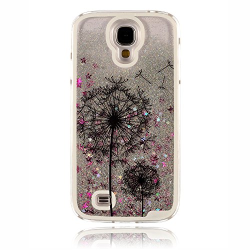 Für Samsung Galaxy S4 Hülle,Für Samsung Galaxy S4 Flüssigkeit Handyhülle,Funyye Luxus Luxuriös [Bunten Muster] Liebe Herzen Star Fließt Treibsand Durchsichtige Handytasche Glänzend Glitzer Diamond Diamant Fließen Flüssig Flüssigkeit Handyhülle Handy Hülle Case Tasche Crystal Case Durchsichtig Schutzhülle Etui Bumper Für Samsung Galaxy S4 + 1 x Frei Displayschutzfolie – Silber Glitter,Schwarzer Löwenzahn - 2