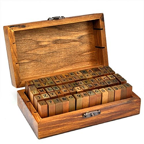 Beelfast 70-tlg. Holz Gummi Stempel Set Box Holz Stempelset Alphabet Buchstaben Stamp Letters - 2