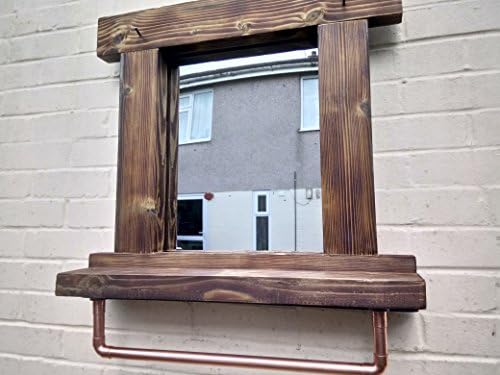 Lovely Rustic Reclaimed Wood Mirrors With Copper Pipe Rails - Handmade - Farmhouse / Vintage / Industrial - 78cm H x 68cm W x 15cm D