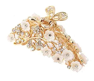 Vintage Metal Rhinestone Fancy Hair Claw Large Size Imitation Pearl Hair Jaw Clips Hair Clasps Accessories for Women Lady (Gold-A#)