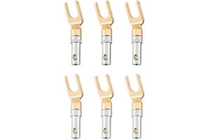 TIHEBEYAN Conectores U Fork 45 Grados Banana de Altavoz, Cable Tornillo Enchufes Conectores 4 mm chapados en oro de 24 K,6 Conectores Componentes y piezas de altavoces