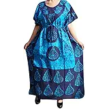 Indiatrendzs Womens Kaftan Nighty Cotton Batik Printed With Draw String In Waist 56"