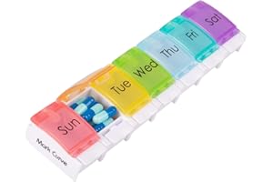 Portable Weekly Pill Box Organiser | Easy to Open 7 Day Premium Quality Tablet Box | Travel Pill Case with Push Button Pop Open Lids |Tablet Organiser for Vitamins, Supplements & Medicine Mark Curve
