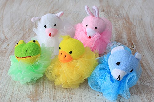 Childrens Character Bath Scrunchie / Ball / Mesh Sponge (Cotton Animal, Green)